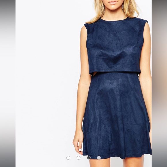 Fashion Union Faux Suede Layered Crop Aline Dress blue size xs - Picture 3 of 14